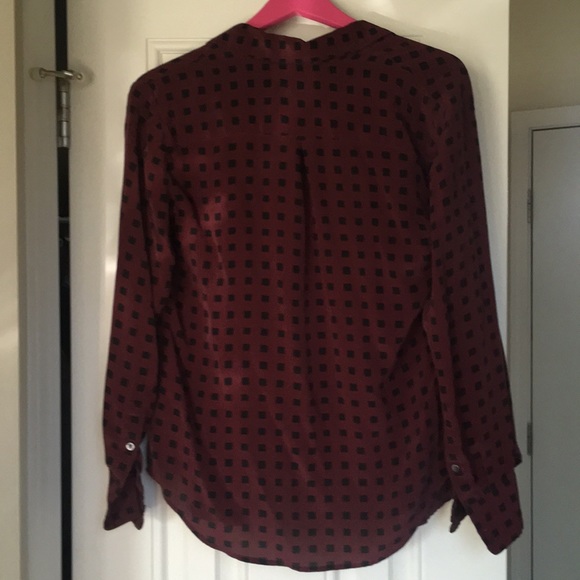 Madewell Burgundy Check Silk Blouse, S - Picture 5 of 6